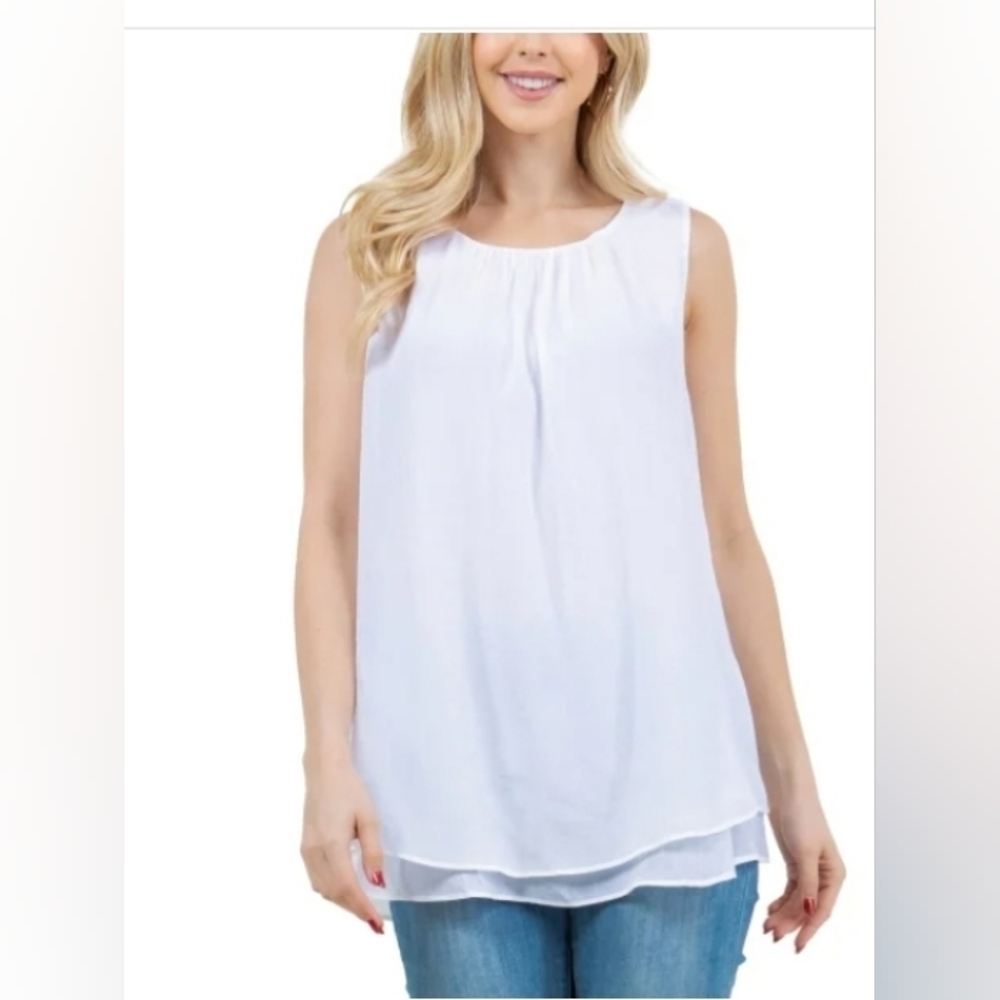 Cristina B Women's Sleeveless Blouse White Size S PTP 19